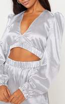 Thumbnail for your product : PrettyLittleThing White Stripe Satin Plunge Crop Top
