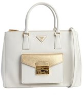 Thumbnail for your product : Prada ivory and gold saffiano leather front pocket convertible tote