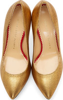Thumbnail for your product : Charlotte Olympia Gold Snakeskin Debbie Pumps