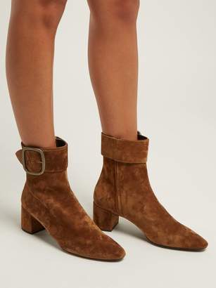 Saint Laurent Joplin Suede Buckle Ankle Boots - Womens - Tan