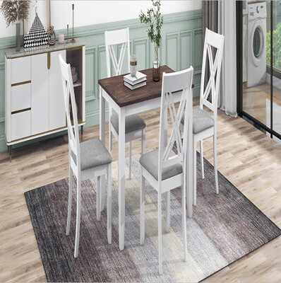 One Allium Way Rustic Minimalist Wood 5-Piece Dining Table Set with 4 X-Back Chairs for Small Places
