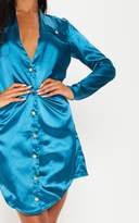 Thumbnail for your product : PrettyLittleThing Teal Satin Button Detail Shirt Dress