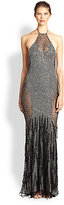 Thumbnail for your product : Haute Hippie Embellished Silk Halter Gown
