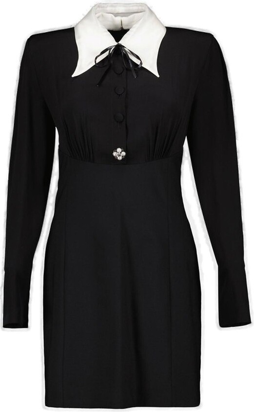 Versace Pearl-Detailed Long-Sleeved Mini Dress