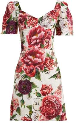 Dolce & Gabbana Peony And Rose Print Brocade Dress - Womens - White Multi