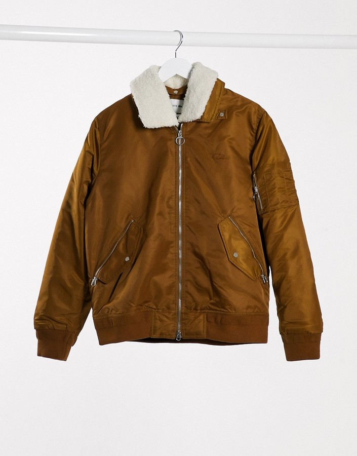 Lacoste fleece collar padded bomber jacket - ShopStyle Outerwear