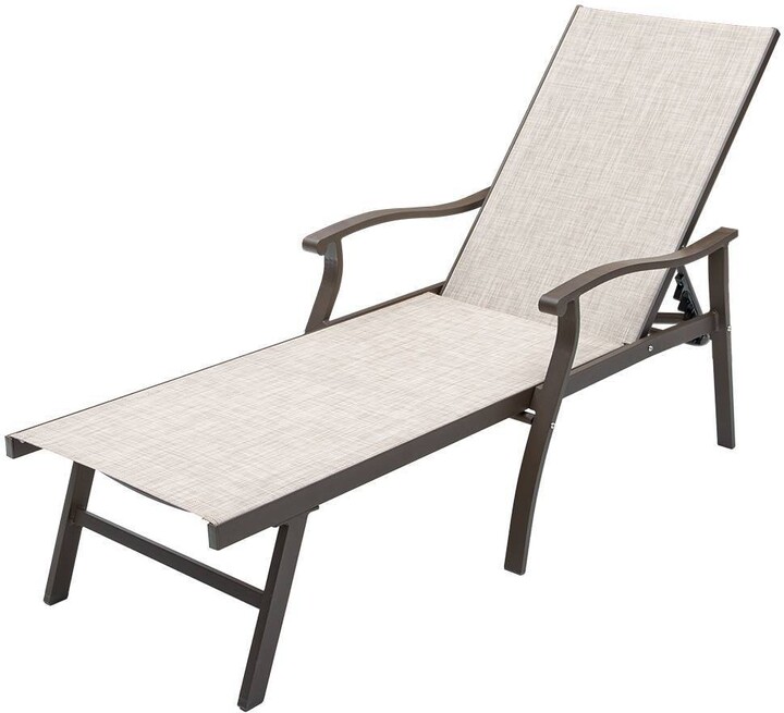 Outdoor Aluminum Adjustable Chaise Lounge Chair with Arms Beige Crestlive Products ShopStyle