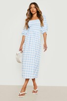 Thumbnail for your product : boohoo Gingham Shirred Midi Dress