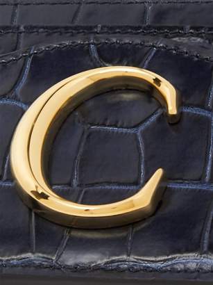 Chloé The C Logo Crocodile-effect Leather Cardholder - Womens - Navy