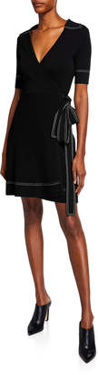 Diane von Furstenberg Liv Short-Sleeve Wrap Dress w/ Topstitching