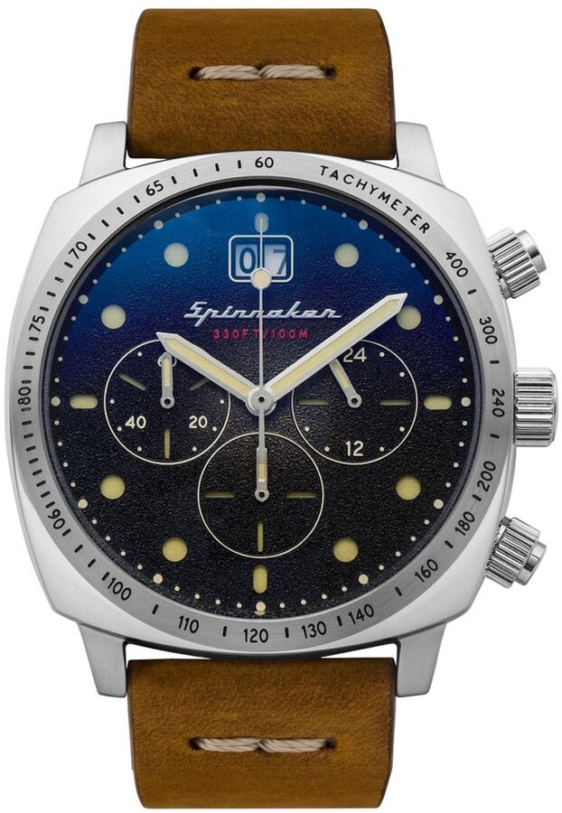 Spinnaker Men's Hull Chrono Brown Genuine Leather Strap Watch 42mm