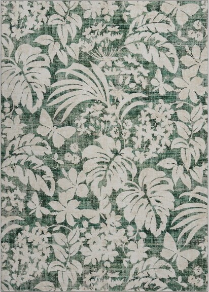 WARMTOBABY AreaRug9x12WashableLivingRoomRugwithNon-SlipBackingContemporaryBotanicalFloralPrintAccentCarpetSoftLowPileFloorCarpetGreen