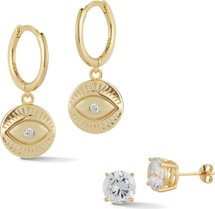 Glaze Jewelry 14K Over Silver Cz Huggie & Stud Earrings Set