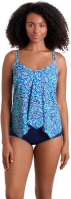 Shape Solver Mimi Flamingo Womens Handkerchief Hem Pull On Tankini Top Hipster Bikini Bottoms