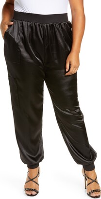 plus size black satin pants
