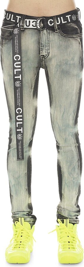 Cult of Individuality Belted Super Skinny Jeans