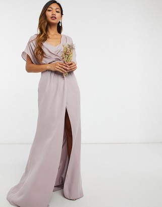 ASOS DESIGN Bridesmaid short sleeved cowl front maxi dress with button back detail