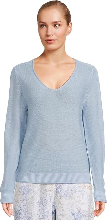 Tommy Bahama Cedar Linen LS V-Neck Women's Sweater Chambray Blue : SM (US 4-6)