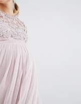 Thumbnail for your product : Little Mistress Maternity Short Sleeve Lace Bodice Mini Dress With Tulle Skirt