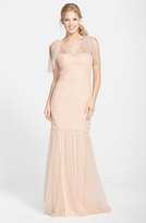 Thumbnail for your product : Amsale Drape Shoulder Tulle Mermaid Gown