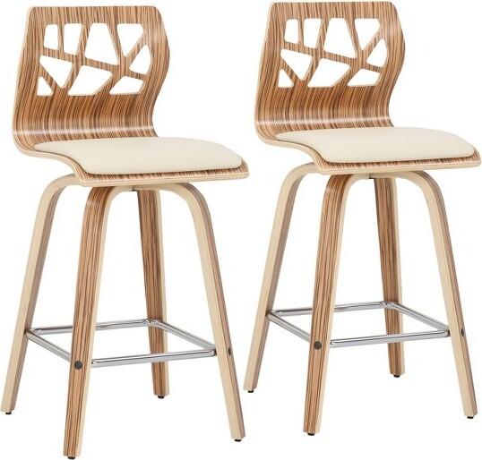Lumisource Setof2FoliaUpholsteredCounterHeightBarstoolsCream/Zebra WoodFramePaddedSeat26\