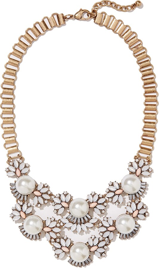 Ladies Long Chain Faux Pearls White Flowers Necklace Statement LN0016 