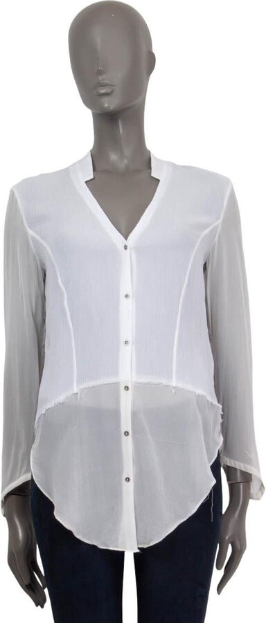 Helmut Lang White Viscose Crinkled Sheer Button Down Shirt S