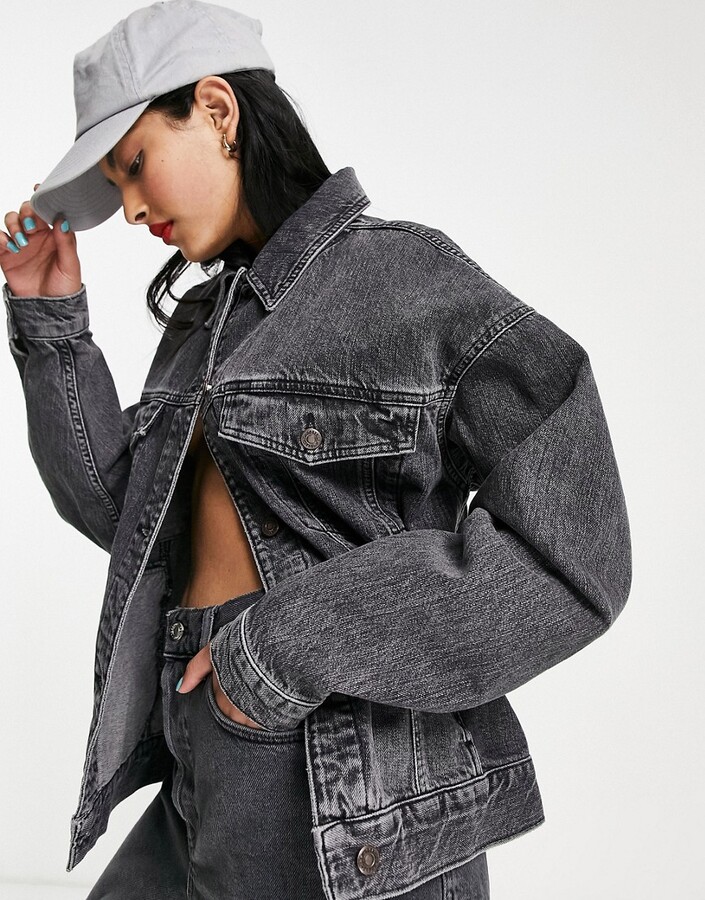 Topshop oversized denim jacket in gray - ShopStyle