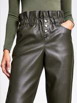 Thumbnail for your product : River Island Faux Leather Paperbag Button Trousers- Khaki