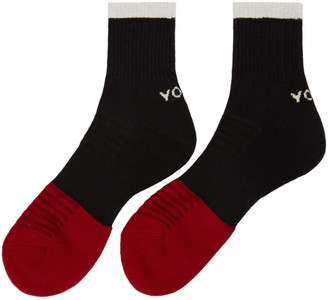 Yohji Yamamoto Black and Red Logo Ankle Socks
