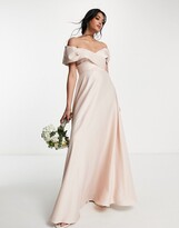 Thumbnail for your product : ASOS EDITION satin bardot maxi dress with full skirt in blush