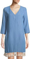Thumbnail for your product : Neiman Marcus Tassel-Trim Chambray Shift Dress