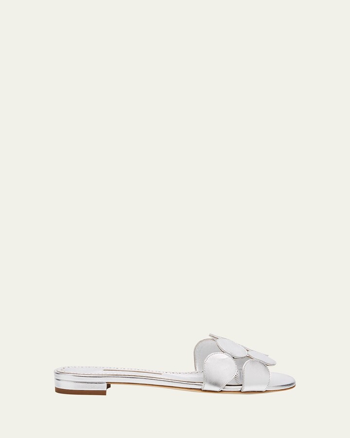 Circle-Cut Metallic Flat Slide Sandals
