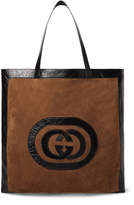 Thumbnail for your product : Gucci Patent Leather-Trimmed Suede Tote Bag - Men - Brown