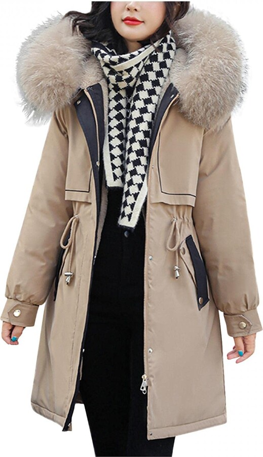 CHAOEN Women's Coats Winter Warm Parka Jacket Fashion Fluffy Hooded Fleece  Lined Thicker Coat Ladies Fur-Collar Zipper Parka Coat Outerwear - ShopStyle