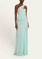 Thumbnail for your product : J. Mendel One-Shoulder Hand-Pleated Chiffon Gown