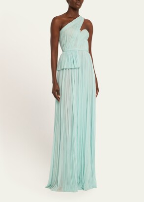J. Mendel One-Shoulder Hand-Pleated Chiffon Gown