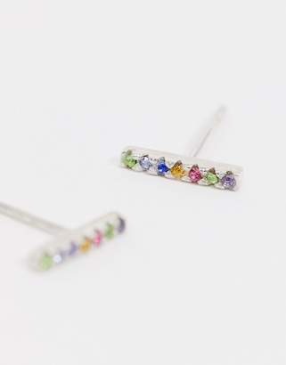 Kingsley Ryan Exclusive sterling silver bar stud earrings with rainbow crystals
