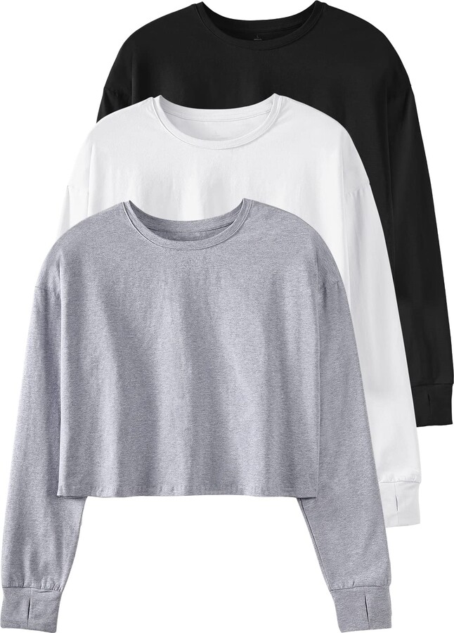 Cosy Pyro 3-Pack Long Sleeve Crop Top Cropped Sweatshirt for Women
