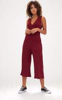 Thumbnail for your product : PrettyLittleThing Burgundy Ribbed Culotte Pocket Jumpsuit