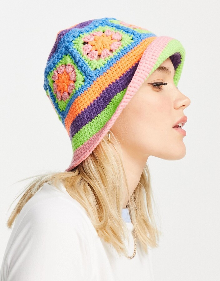 muskel at opfinde missil ASOS DESIGN crochet bucket hat in bright multi colors - ShopStyle