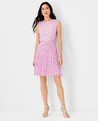 Ann Taylor Petite Floral Pleated Flare Dress