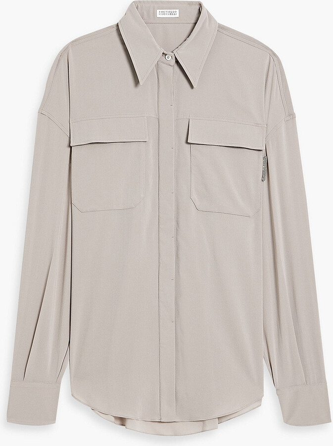 Brunello Cucinelli Bead-embellished silk crepe de chine shirt
