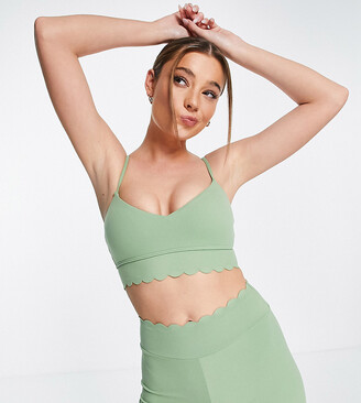 South Beach light support polyester sports bra with scallop edge in olive -  ShopStyle