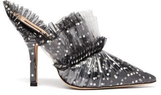 Midnight 00 Polka-dot Tulle & Pvc Mules - Womens - Black White