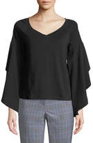 Thumbnail for your product : Robert Rodriguez Ruffle-Sleeve V-Neck Cotton Tee