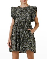 Thumbnail for your product : ENGLISH FACTORY Floral Ruffled Mini Babydoll Dress