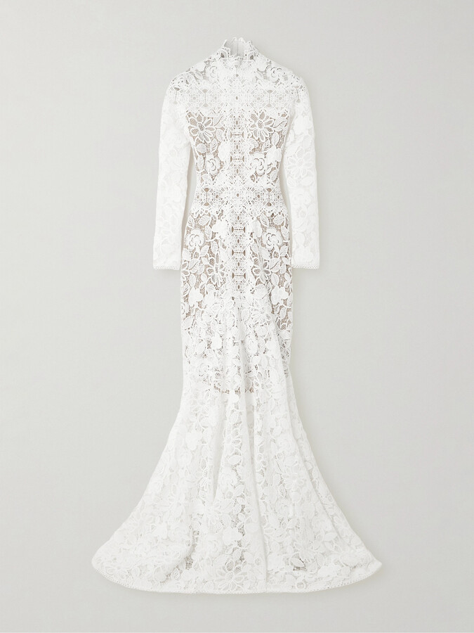 Costarellos - Alessa Cutout Corded Lace And Tulle Turtleneck Gown - Off-white