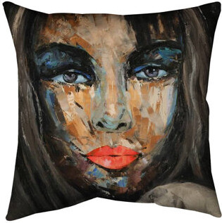 Begin Edition International Inc. Colorful Woman Portrait Indoor / Outdoor Square Throw Pillow Cover