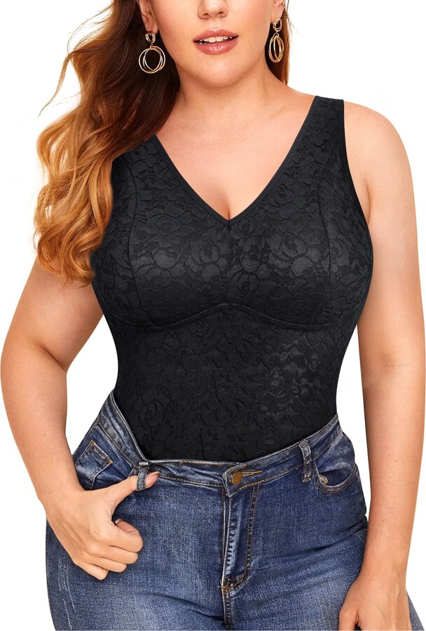 RDSIANE Women Shapewear Lace Camisole Tank Tops Built in Bra Tummy Control Compression  Cami Body Shaper Slimming V-neck Vest - ShopStyle